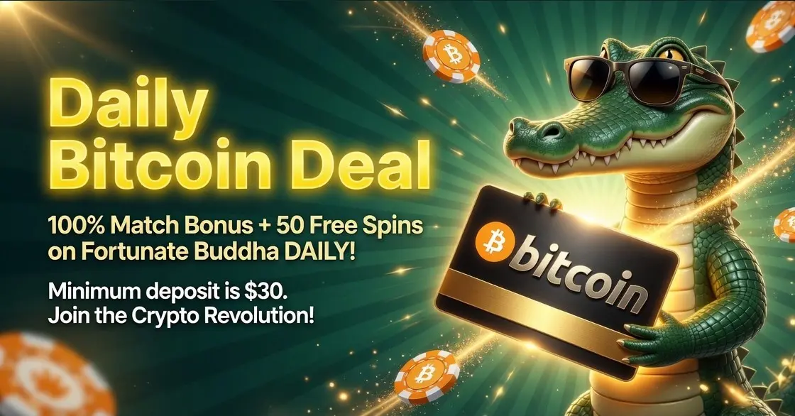 Croc holding bitcoin card with bonus offer