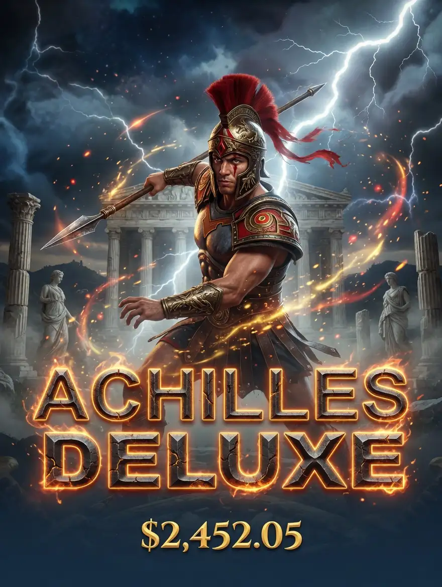 Achilles Deluxe casino slot with warrior and win