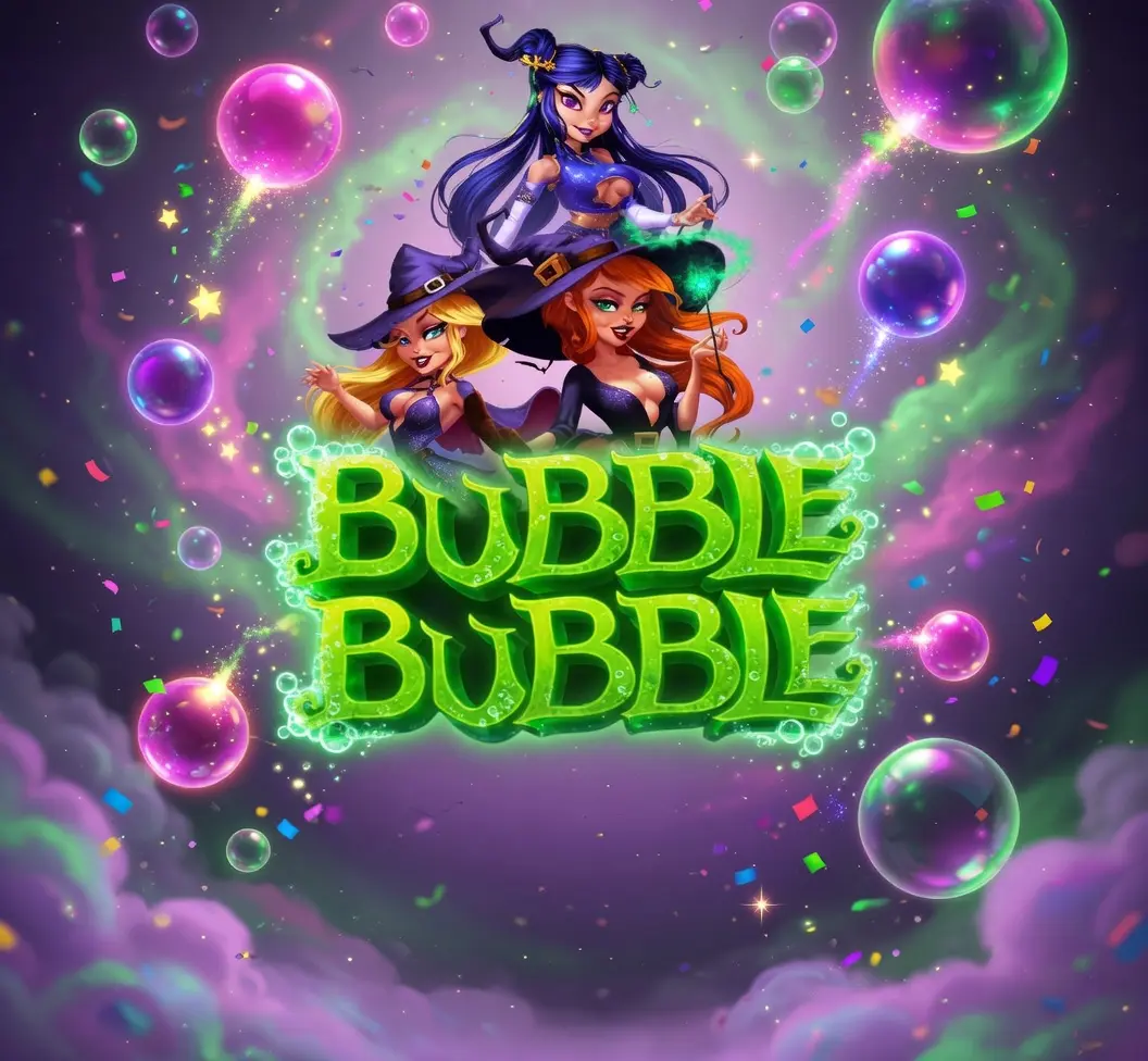 Three witches floating in a magic bubble world