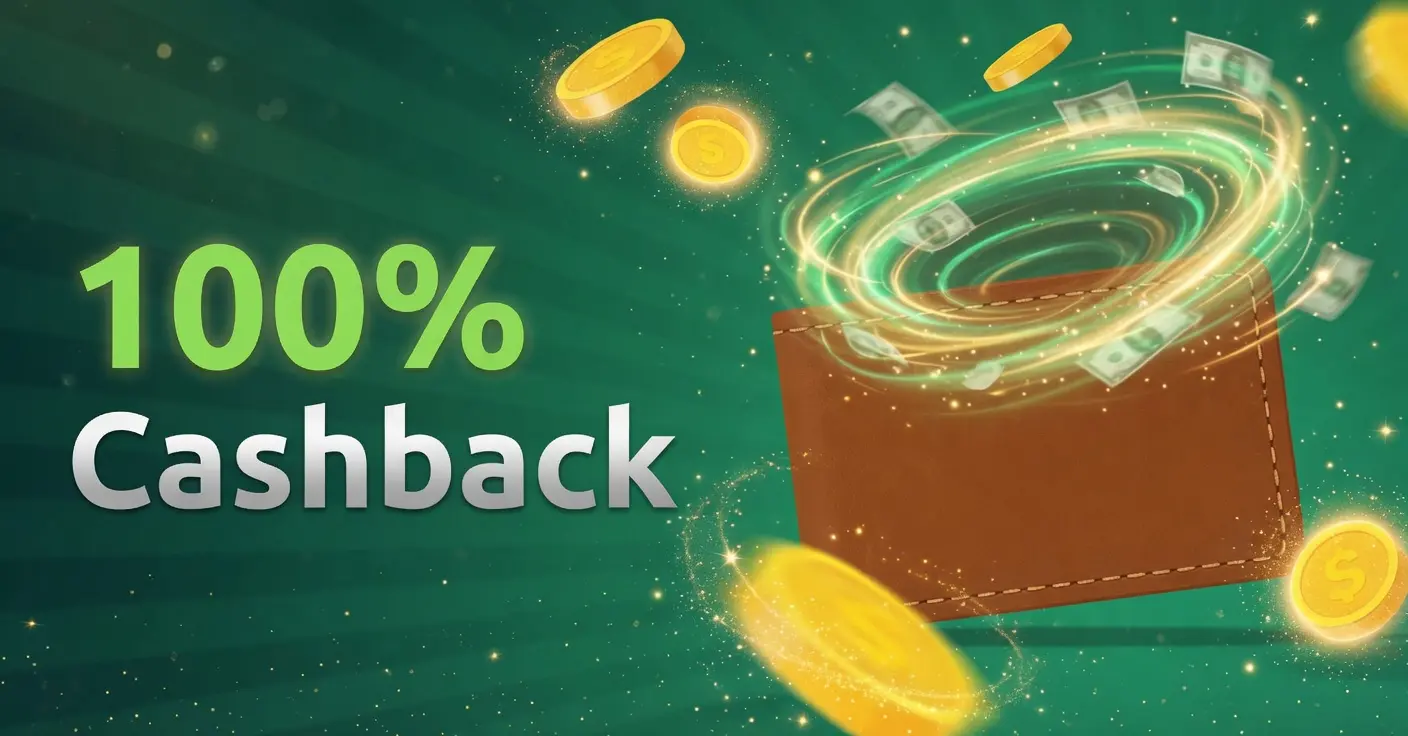 Casino 100% Cashback promotion with golden coins